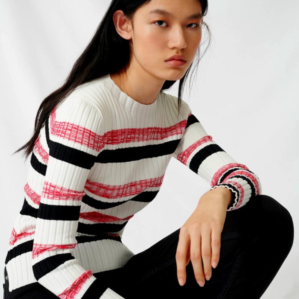 NWT Maje Striped Ribbed Knit Jumper